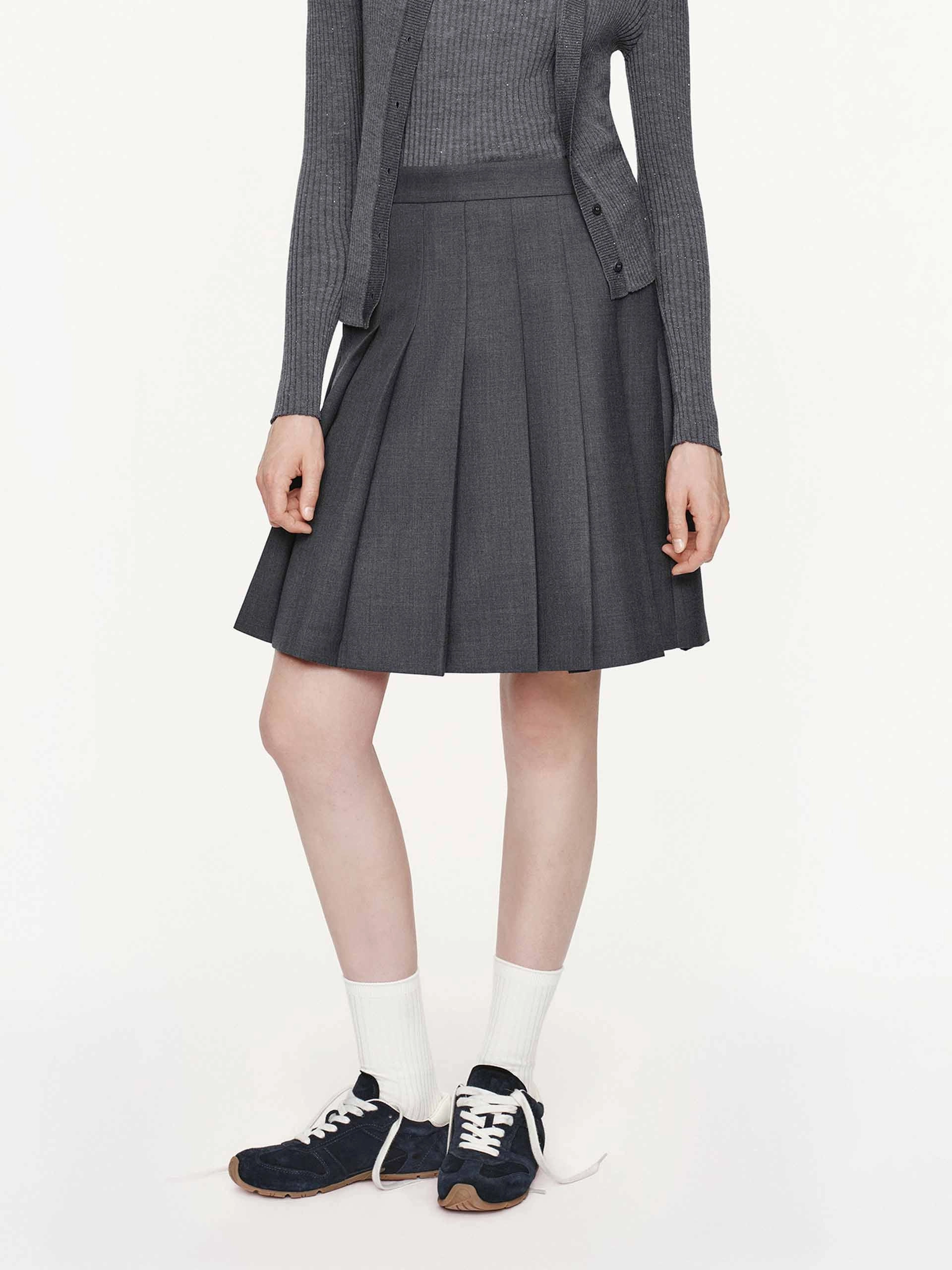 Side Zipper Pleated Skirt Elastic hem Wrap Closure