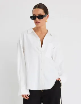 Signature Oxford Oversized Shirt - Ivory Striped Design Moisture Wicking Material