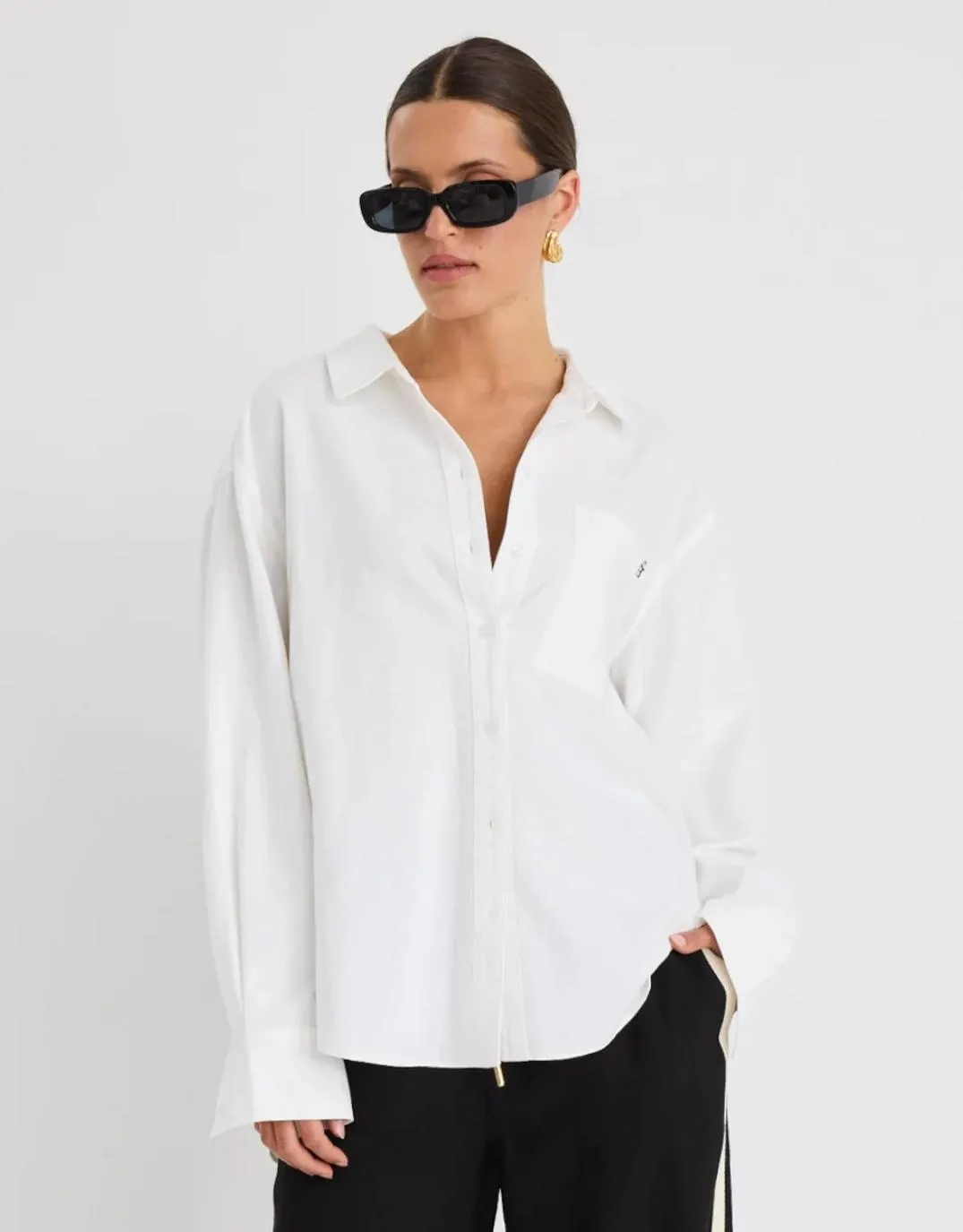 Signature Oxford Oversized Shirt - Ivory Striped Design Moisture Wicking Material