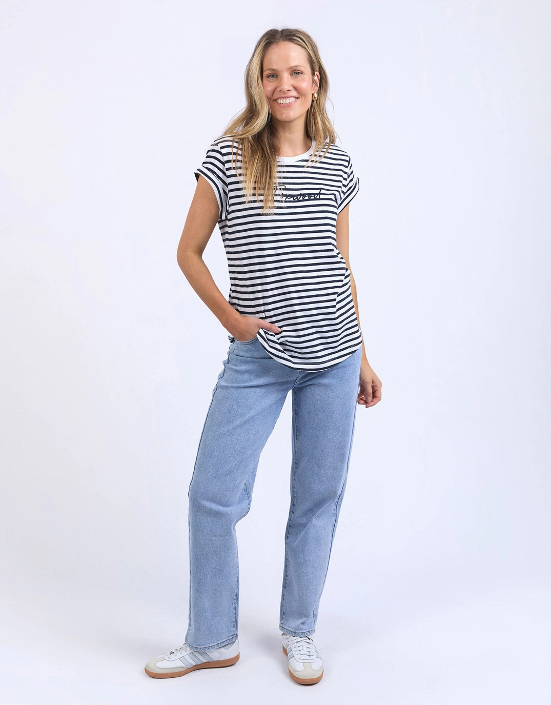 Signature Stripe Tee - Dark Sapphire/White Stripe Quick Drying Chafe Free Armhole