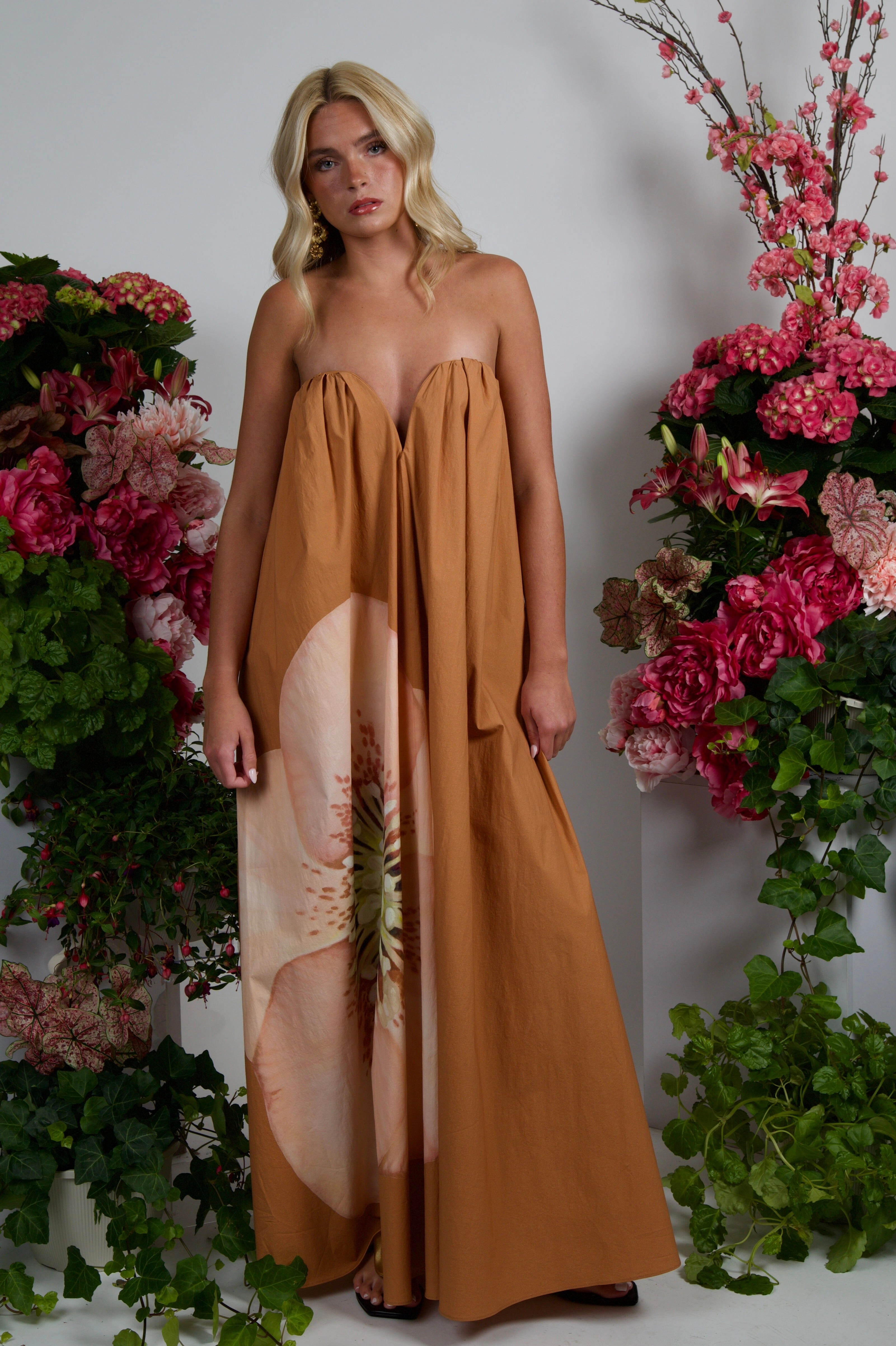 SIGNIFICANT OTHER | Shiloh Maxi Dress - Tangerine Rose Work Friendly Open Design