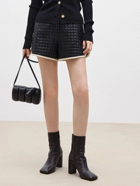 Contrast Trimmed PU Shorts Wrinkle Resistant Finish stretchy design