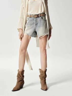 Non slip grip Cotton Raw Hem Denim Shorts