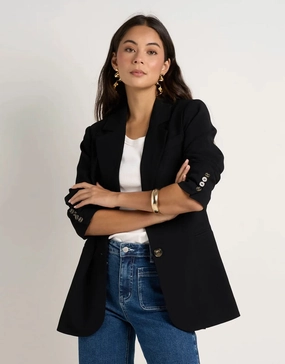 Everyday Layer Style Universal Fit Framework Bestie Crepe Relaxed Fit Blazer - Black