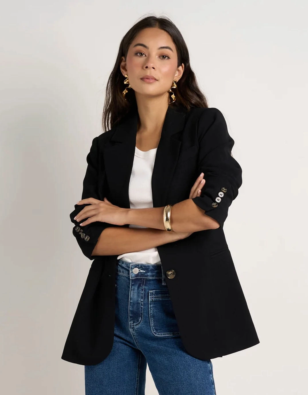 Everyday Layer Style Universal Fit Framework Bestie Crepe Relaxed Fit Blazer - Black