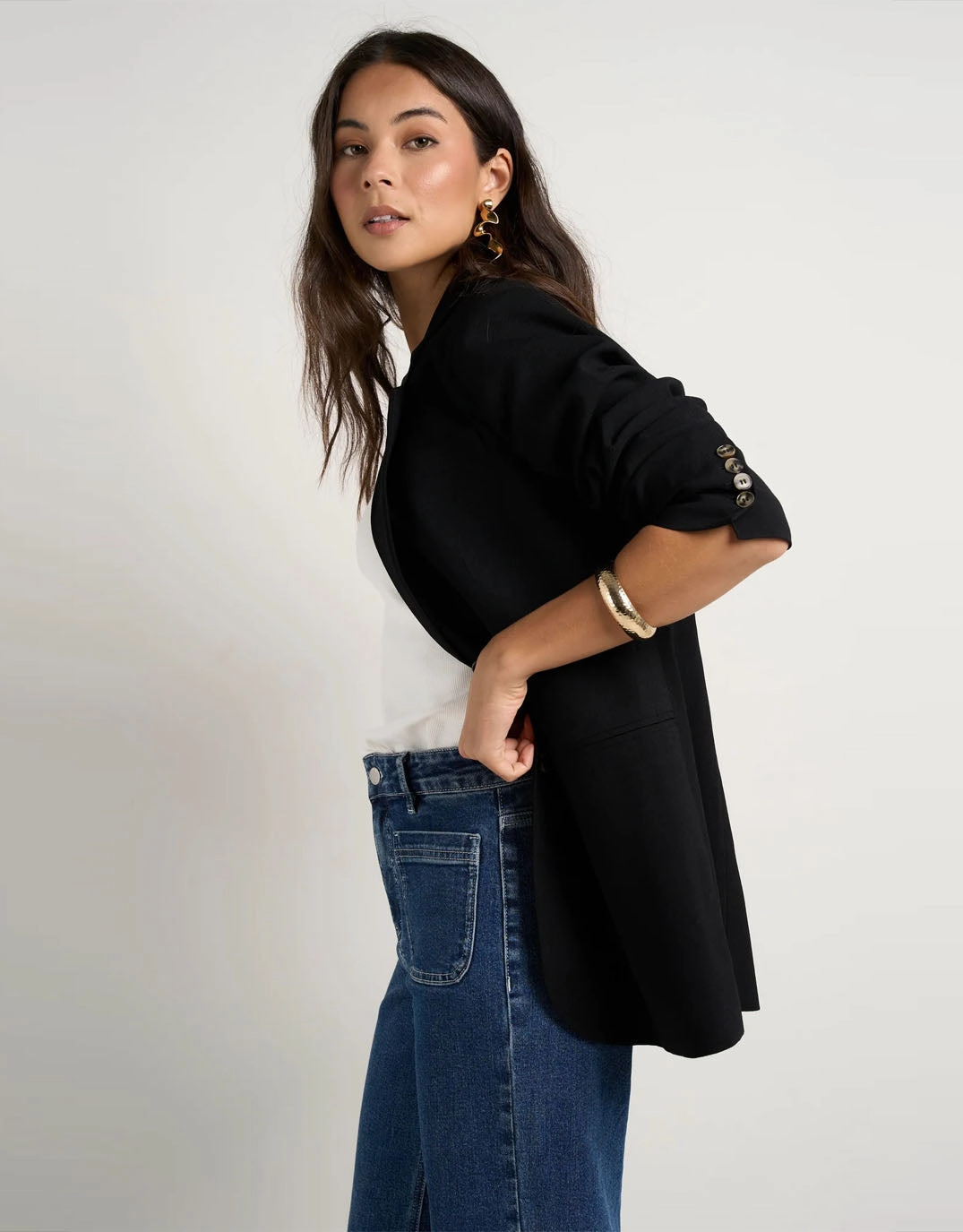 Bestie Crepe Relaxed Fit Blazer - Black Flexible Hem Adjustment