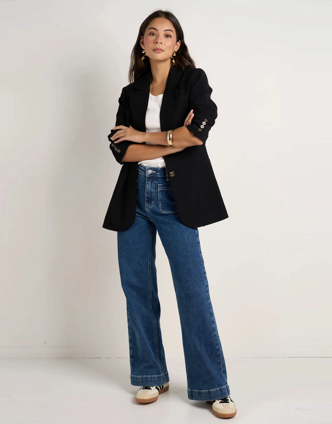 Ultra Soft Brushed Interior Bestie Crepe Relaxed Fit Blazer - Black