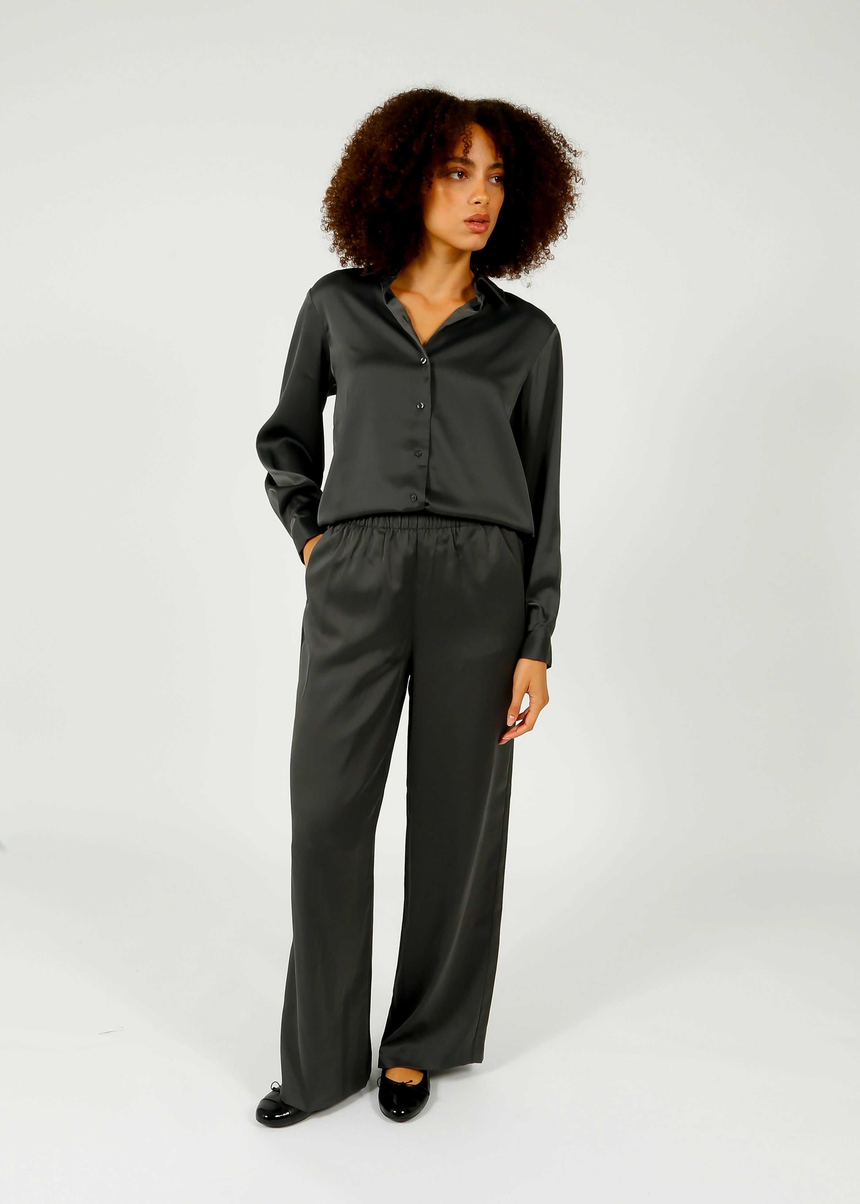 Fitted waist Tear Resistant Weave SLF Elena Tinni Wide Pants in Volcanic Ash
