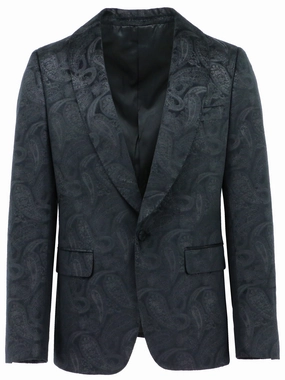 Black Paisley Shawl Lapel Dinner Jacket FlexibleHoodDesign Fleece Backing