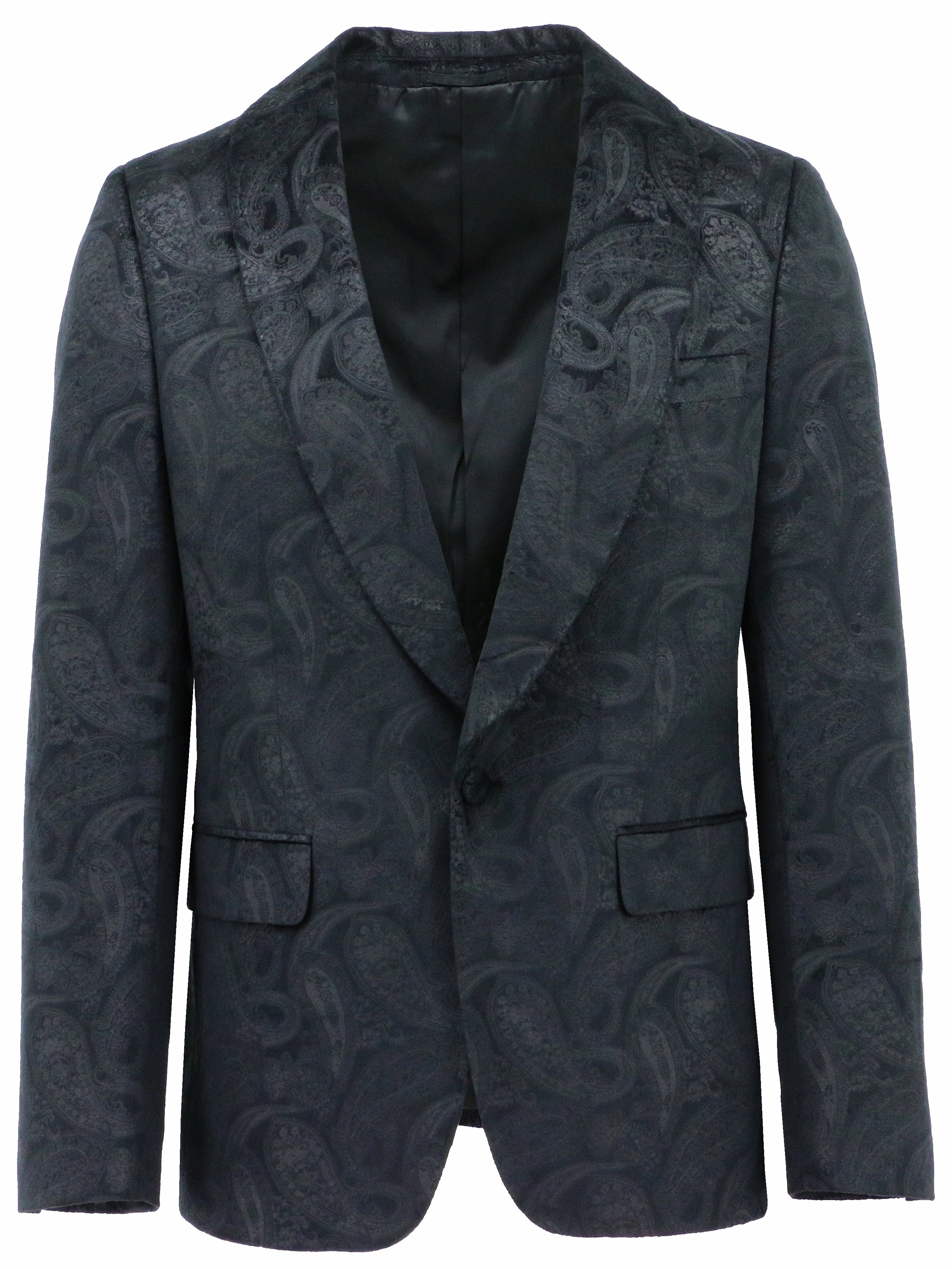 Black Paisley Shawl Lapel Dinner Jacket FlexibleHoodDesign Fleece Backing