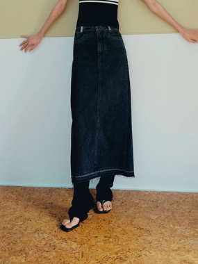 Quilted Texture Slit Back Maxi Denim Skirt