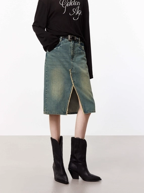 Weekend Style Flow Look Slit Detailed Denim Skirt