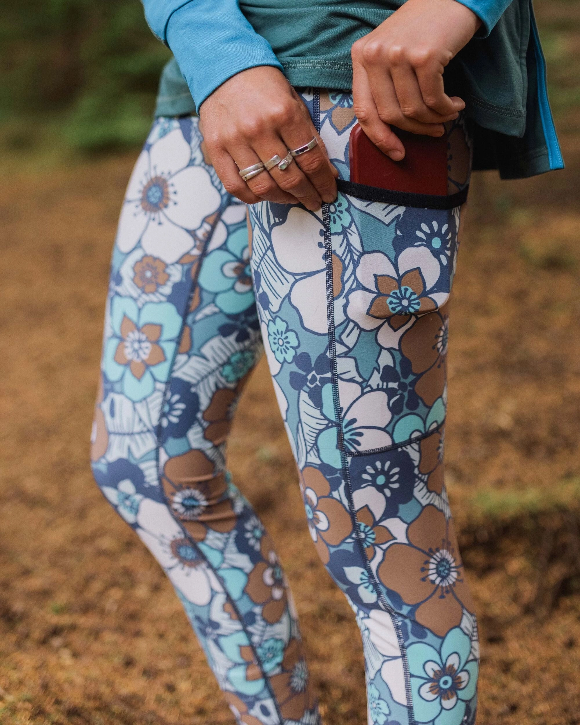 Mantra Recycled Active Legging - Vintage Floral Aqua Morning Stretch Comfort Seeker Light and Breathable