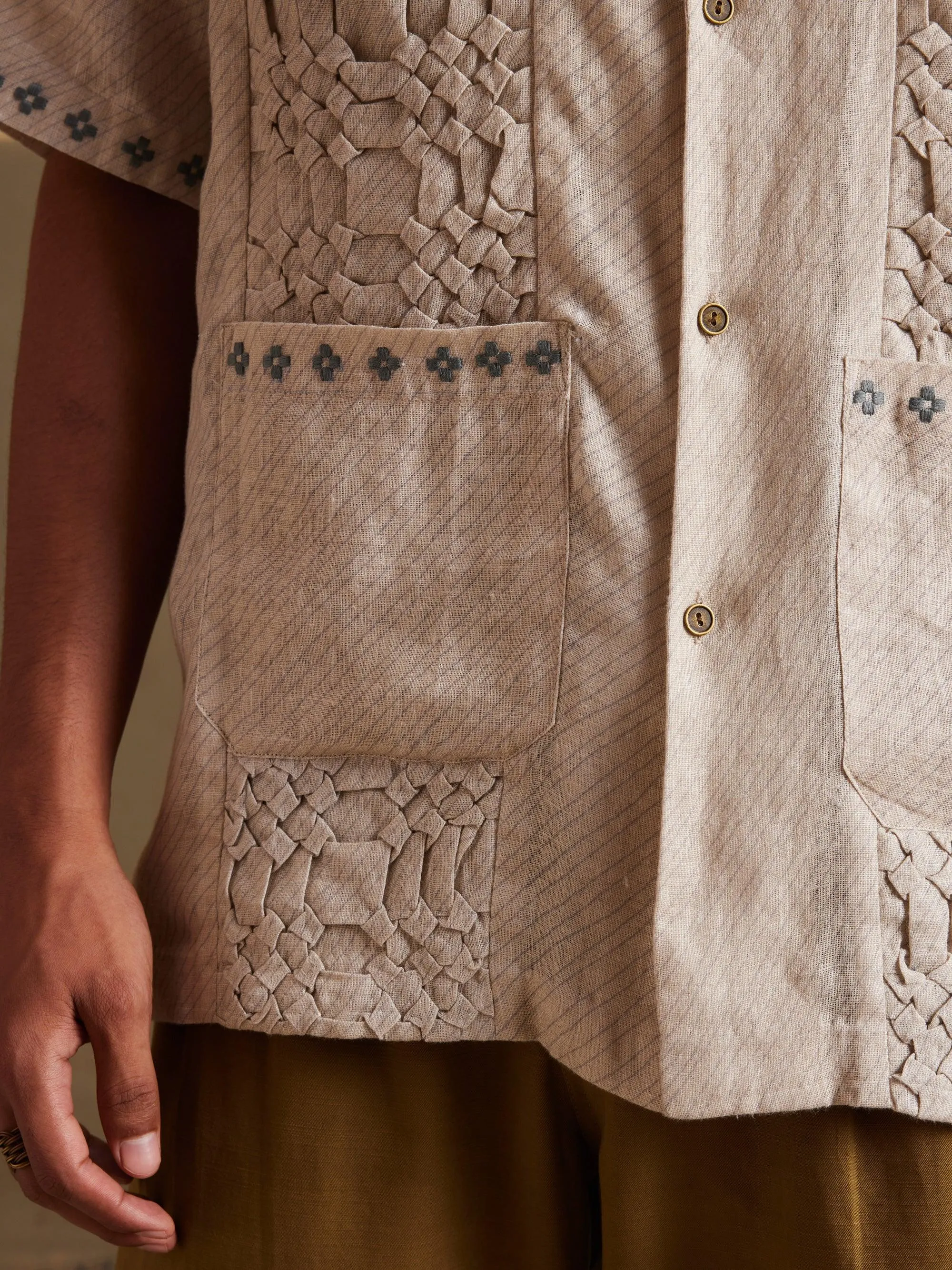 Smocked Shirt Round Collar