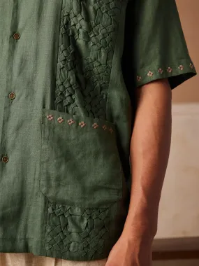 Hidden Button Placket Cuffed hem Smocked Shirt