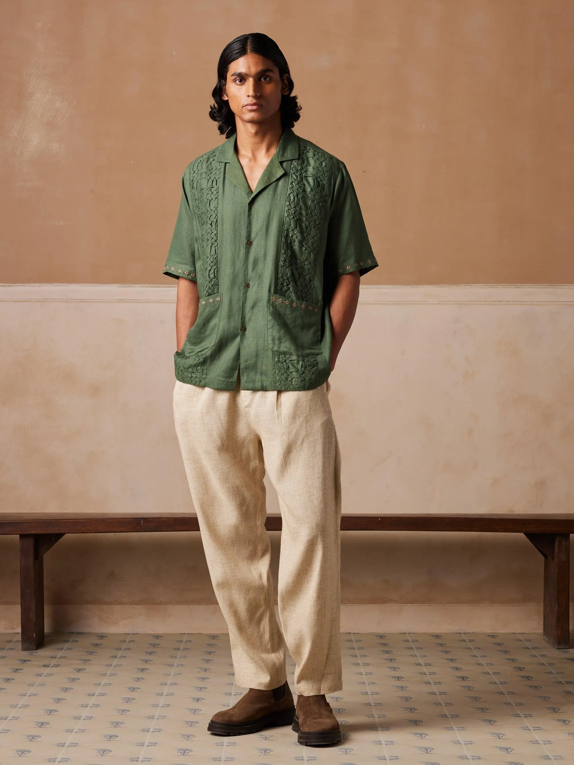 Smocked Shirt Roll-Up Sleeve