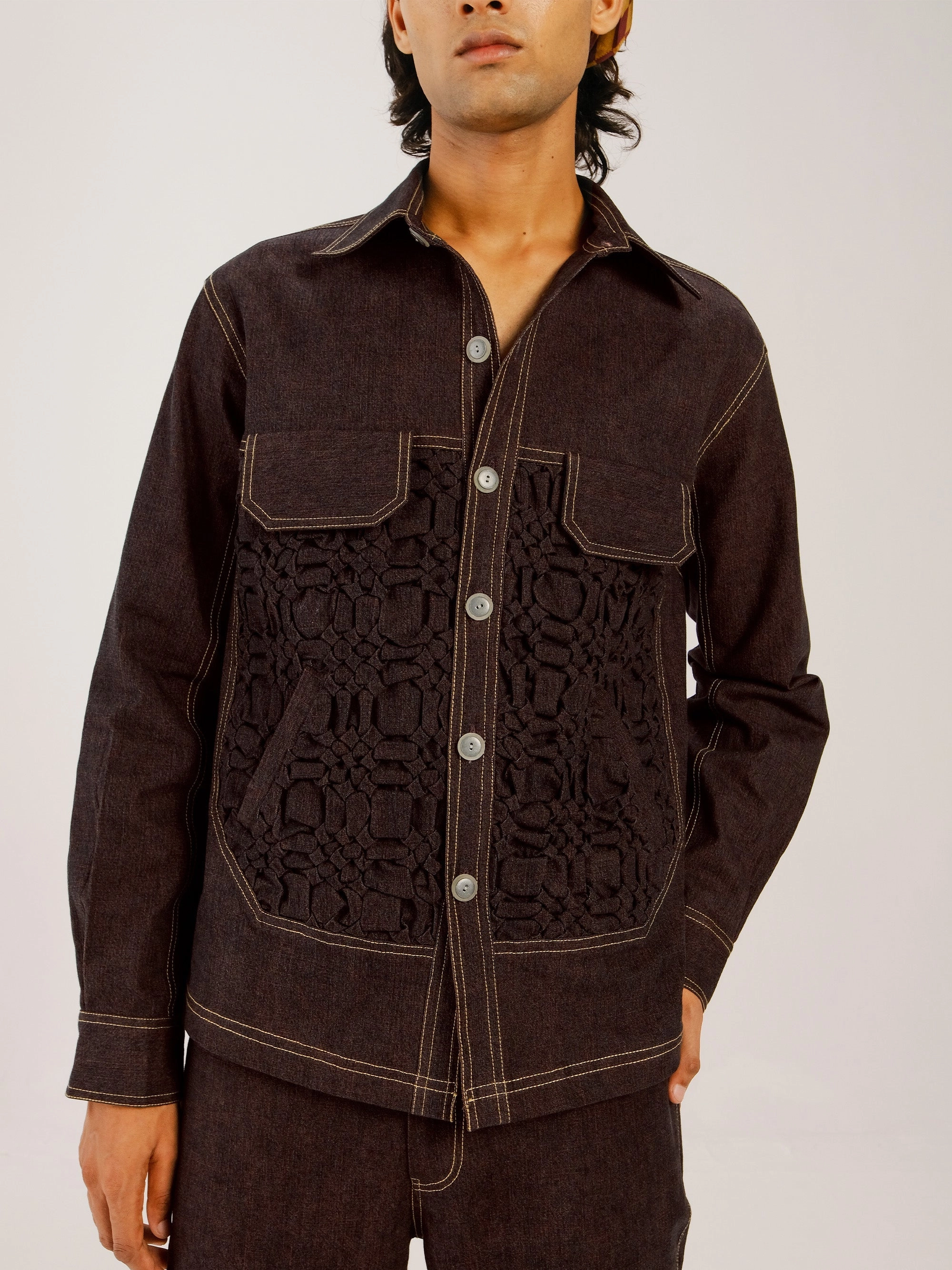 Adjustable Drawstring Waist Abrasion Proof Edging Smocked Collar Jacket