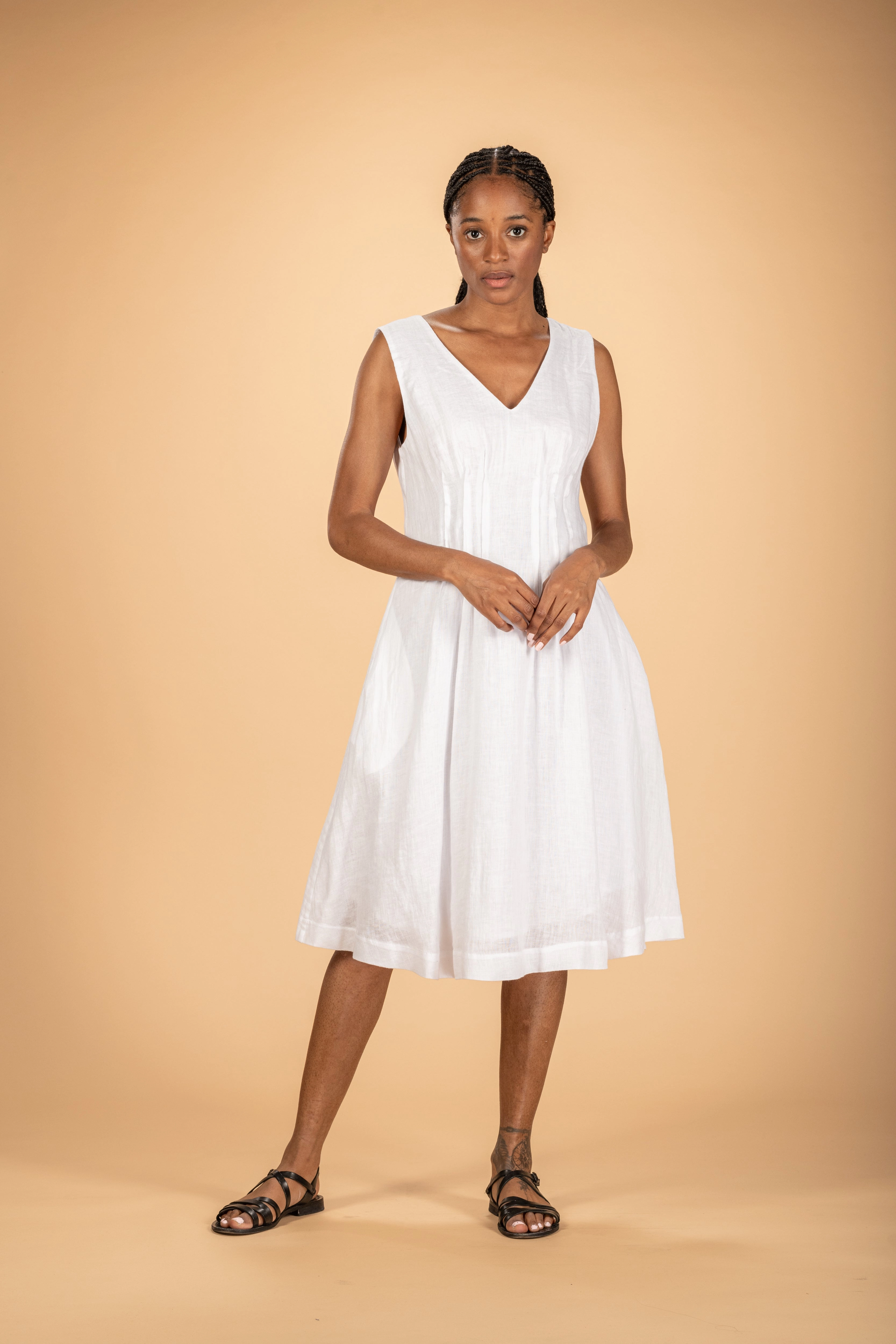 ZE2403R Berengere Linen Dress - White Fresh Appeal Chic Layer