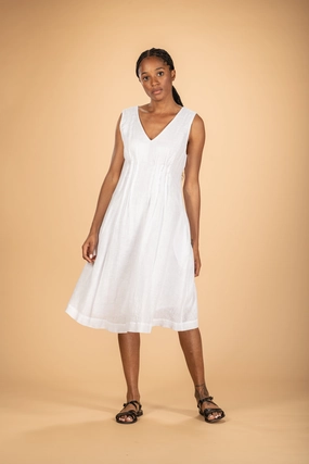 ZE2403R Berengere Linen Dress - White Mature Glam Saturated Hue
