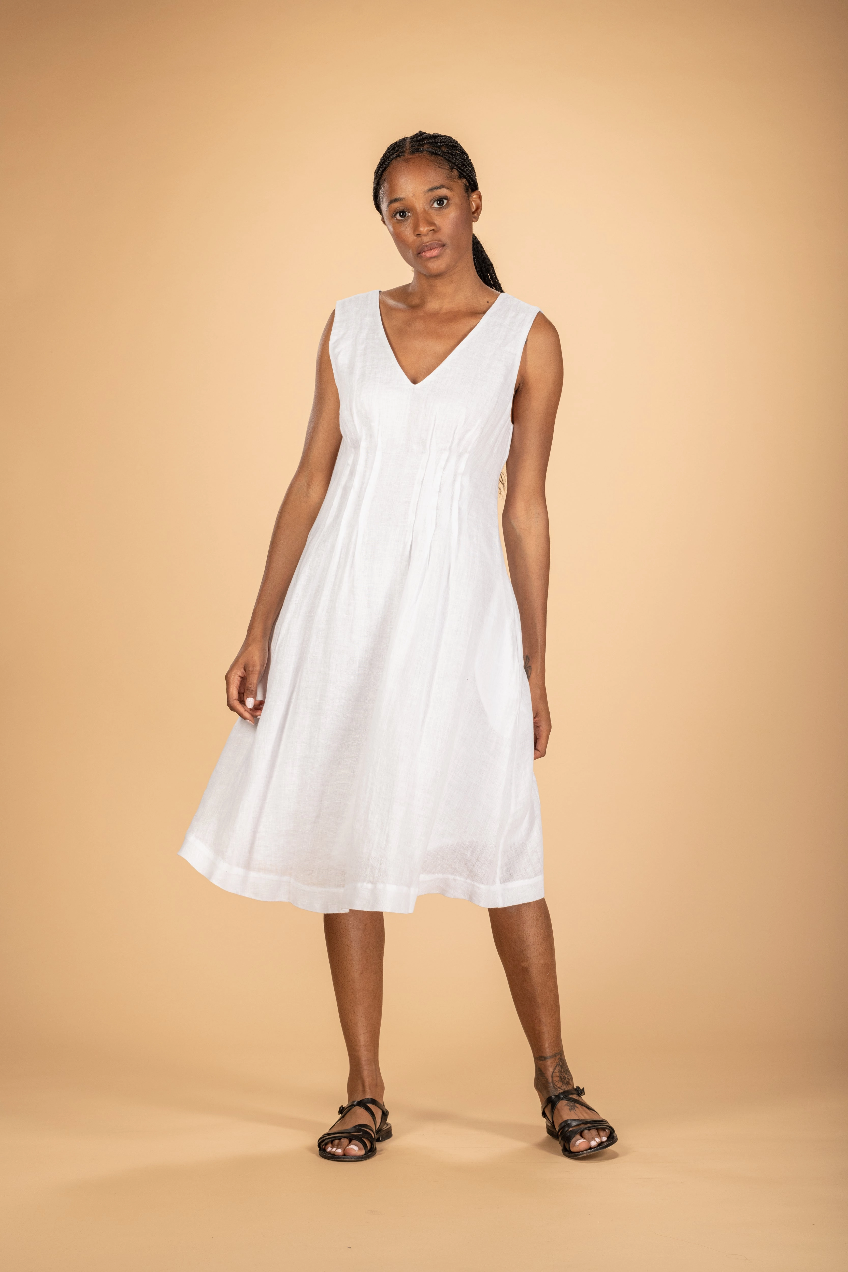 ZE2403R Berengere Linen Dress - White Seasonal Style Summer Outfit