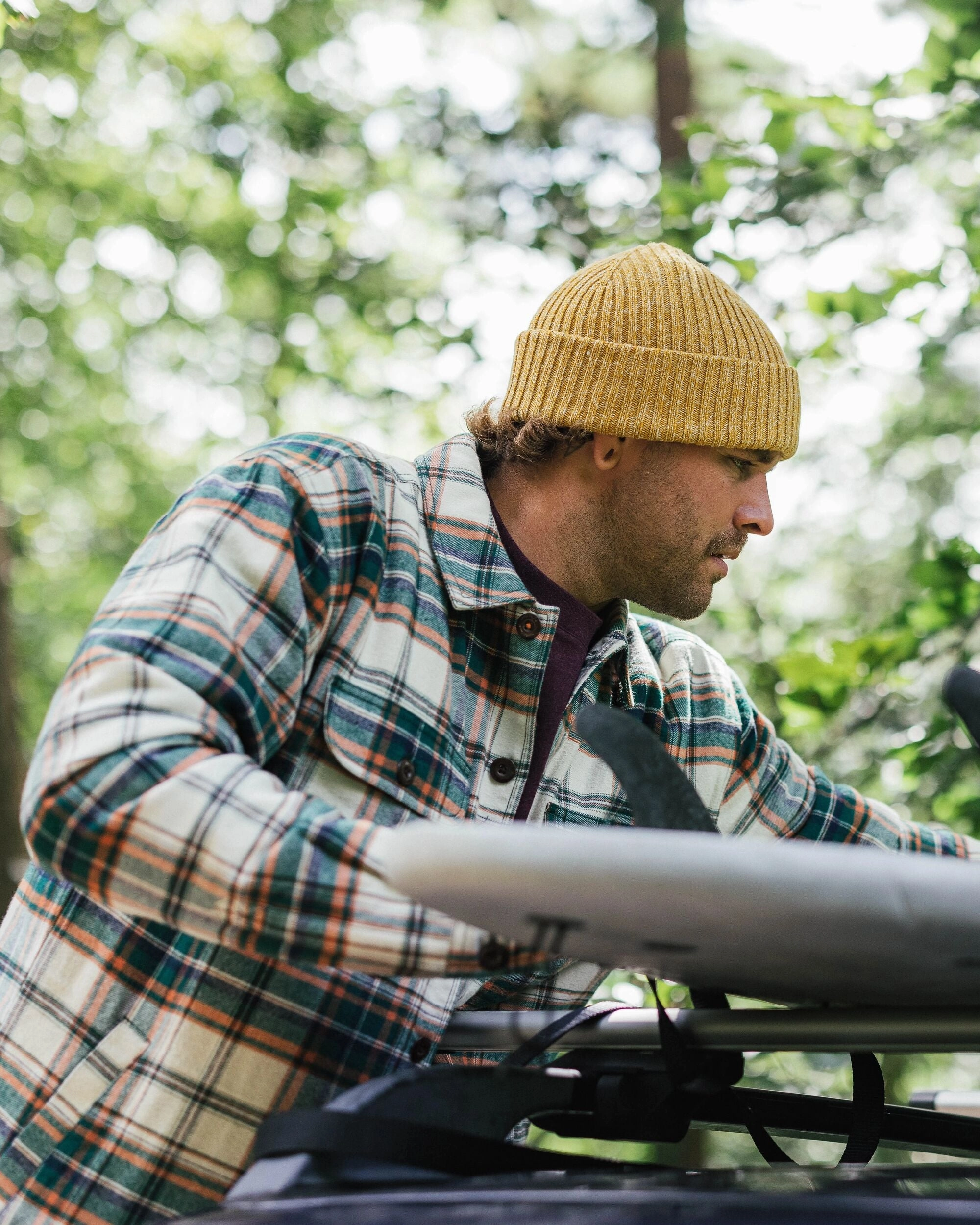 Freestyle Sherpa-Lined Overshirt - Birch/Rain Forest Check Wind Resistant Fabric Snap Button