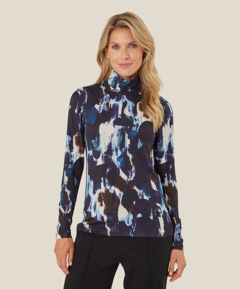 StretchTechnology 1008503 MaBrooklyn Print Top - Maritime Blue