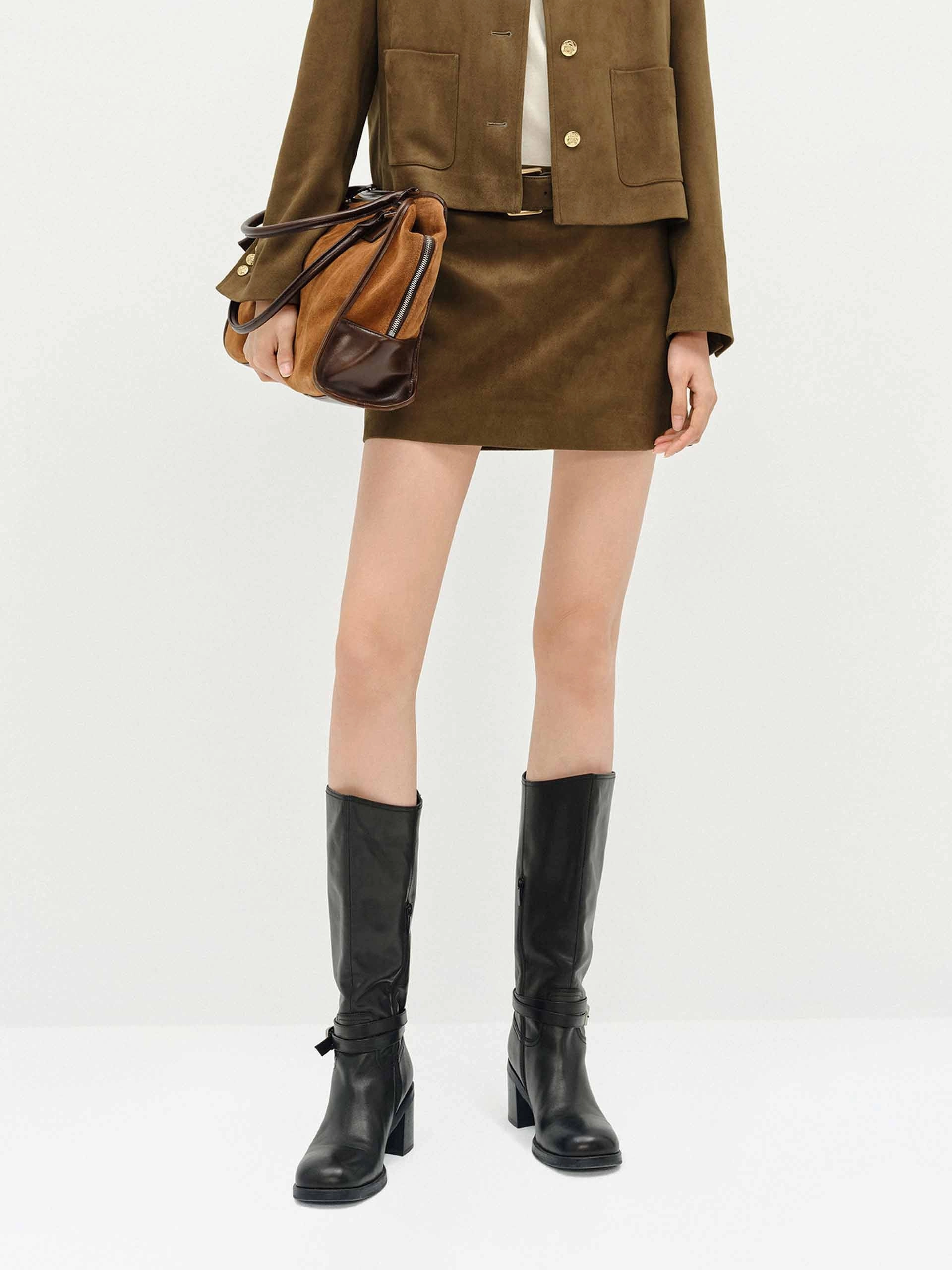 Suede Textured Mini Skirt Influencer Style Quick Wear
