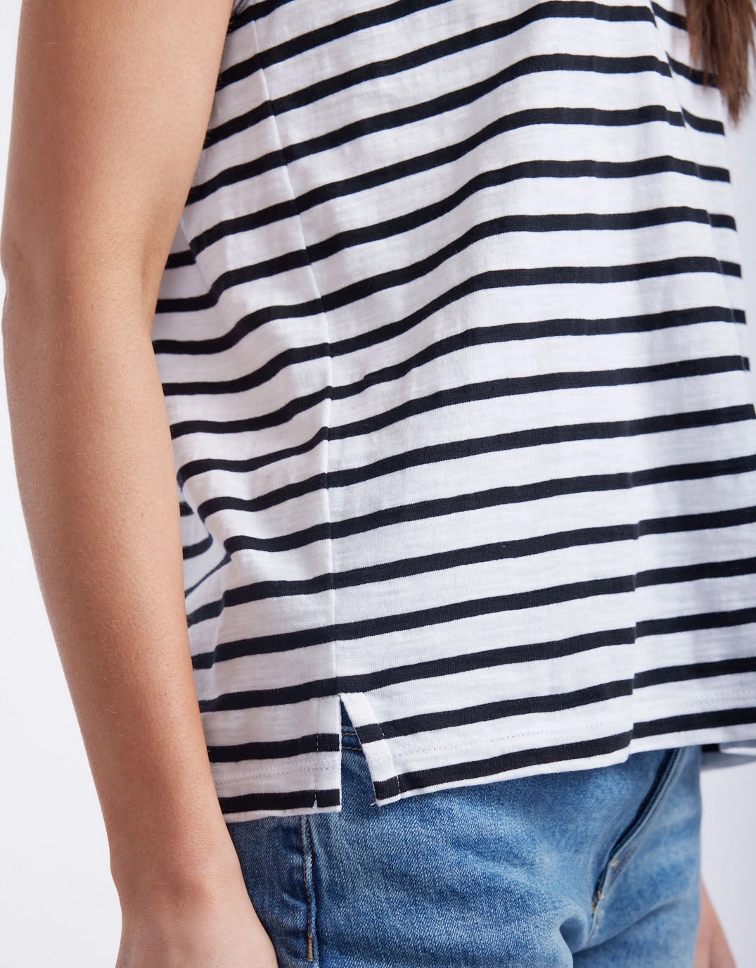 Turn Back V Neck T-Shirt - White/Black Stripe Active Wear Oversized Cut