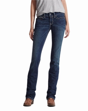 Ariat Womens Real Mid Rise Icon Stackable Straight Leg Jeans Relaxed Style Neutral