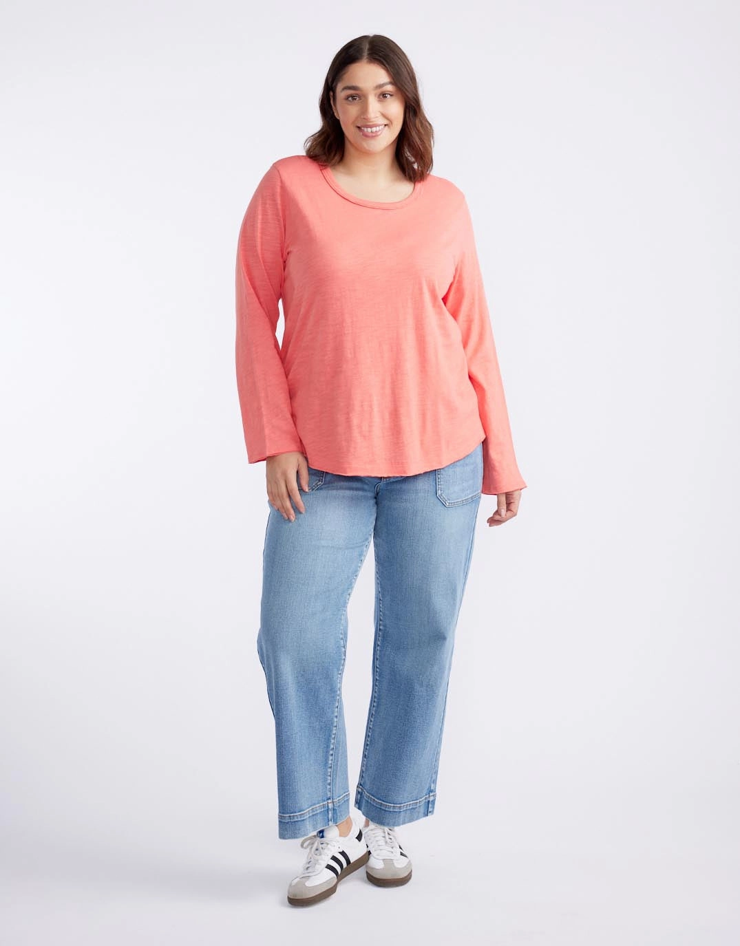 Essential Scoop Hem Long Sleeve T-Shirt - Melon Minimalist purity LowImpact Manufacturing
