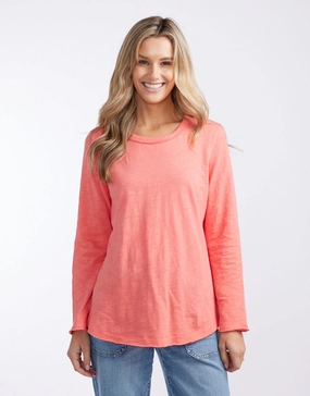 Simple Yet Cozy Essential Scoop Hem Long Sleeve T-Shirt - Melon