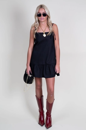 AUREUM | Bow Trim Mini Dress - Black Travel Comfort
