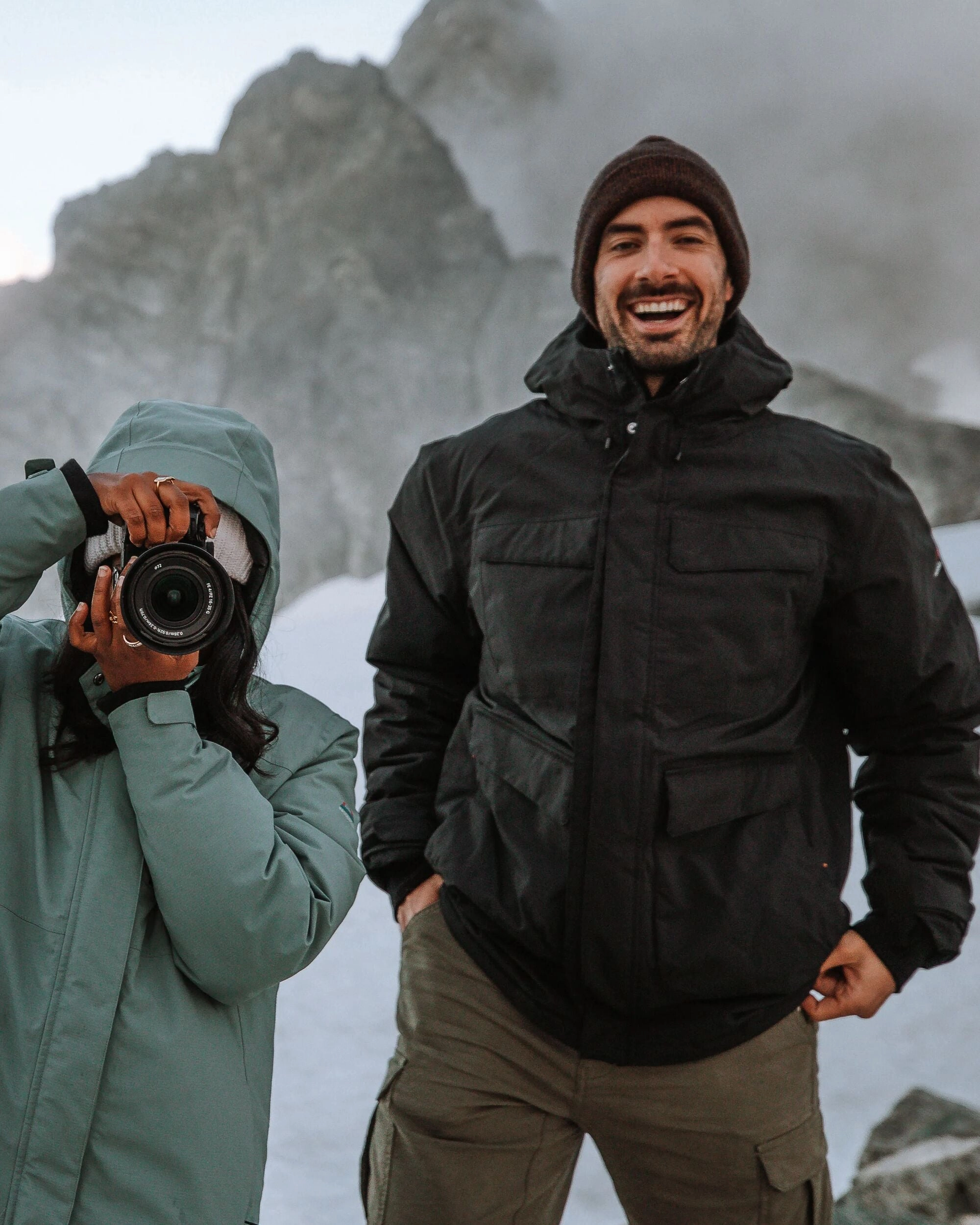 Explorer Waterproof Down Parka - Black Double Buttons