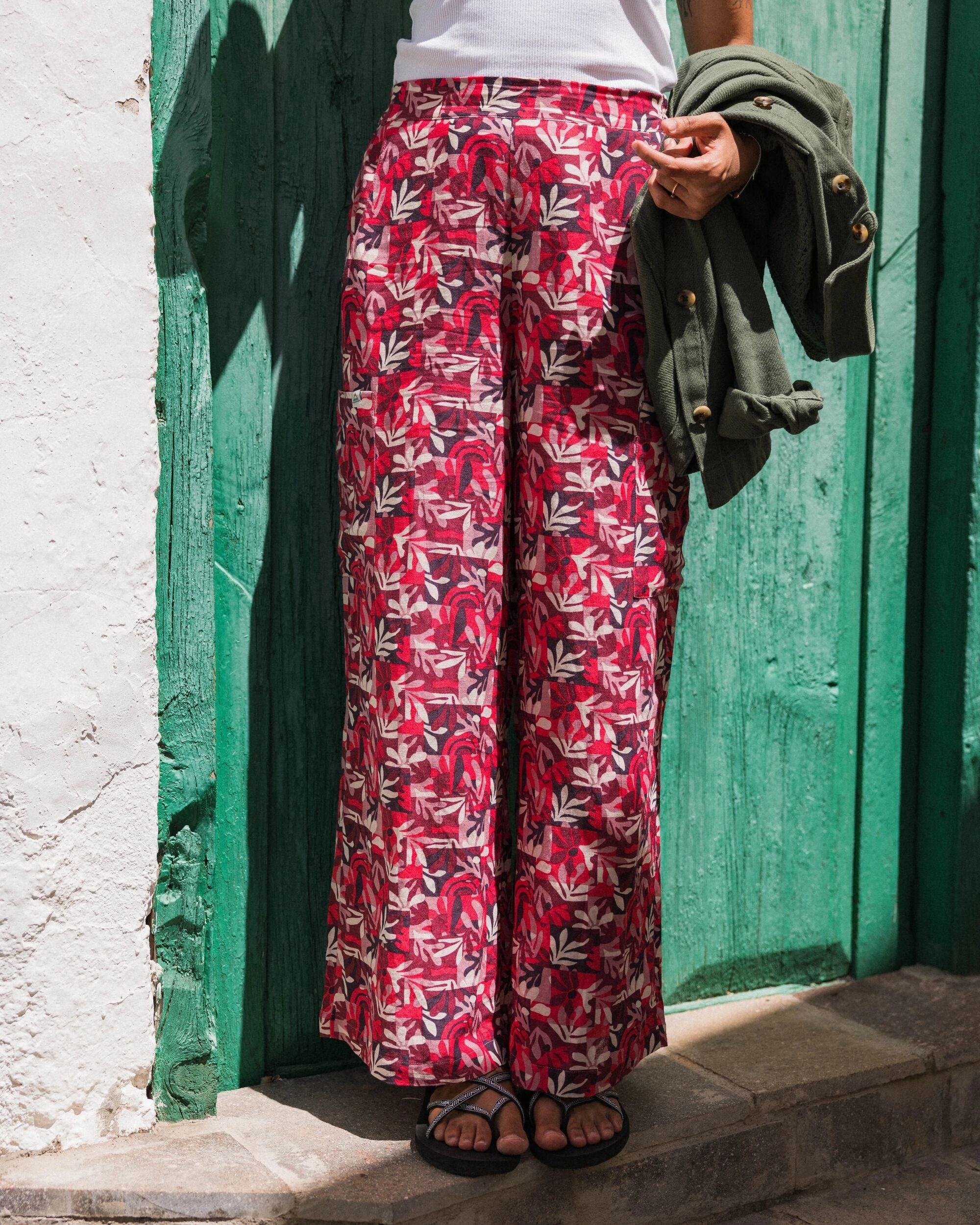 Someday Linen Trouser - Mountain Foliage Cranberry Hiking Gear