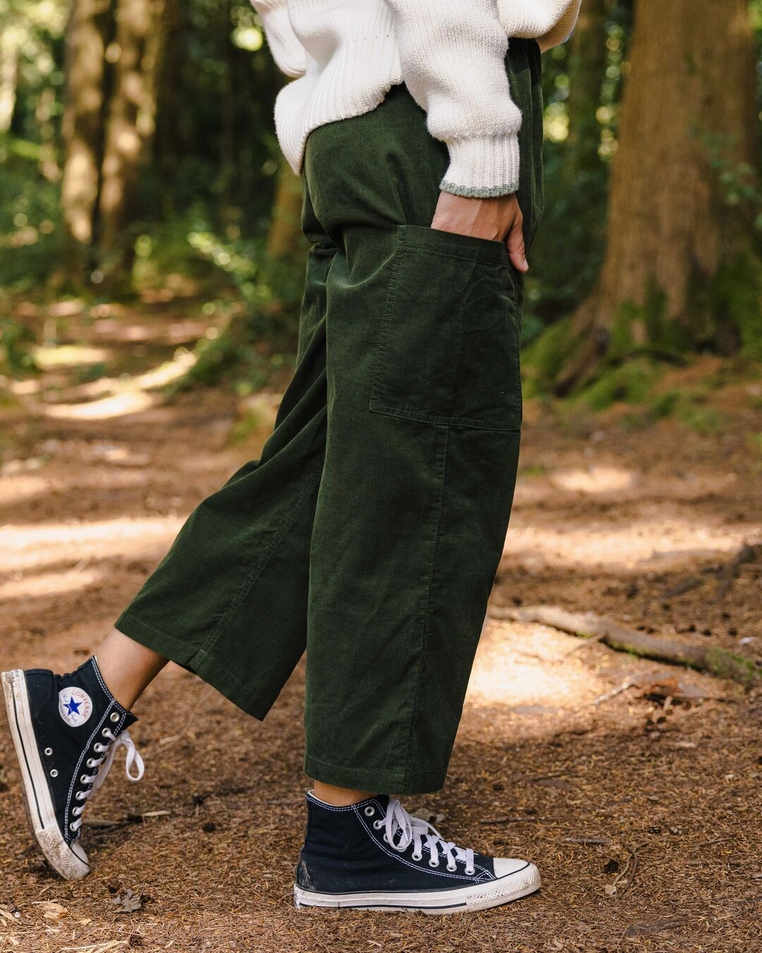Someday Organic Cotton Corduroy Cropped Trouser - Fir Tree Premium Quality Quick Adjust Fit