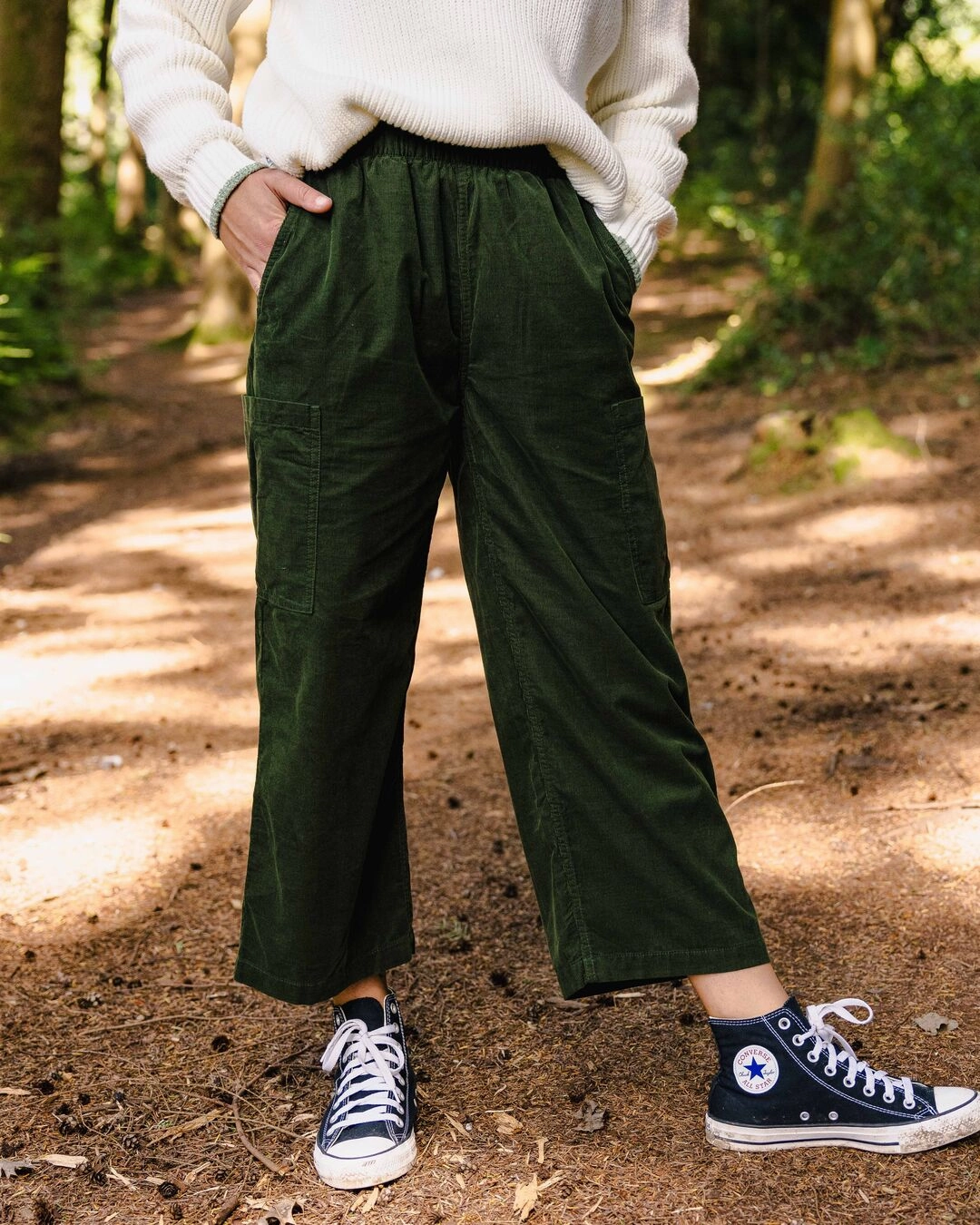High Rise Design OdorResistantFinish Someday Organic Cotton Corduroy Cropped Trouser - Fir Tree
