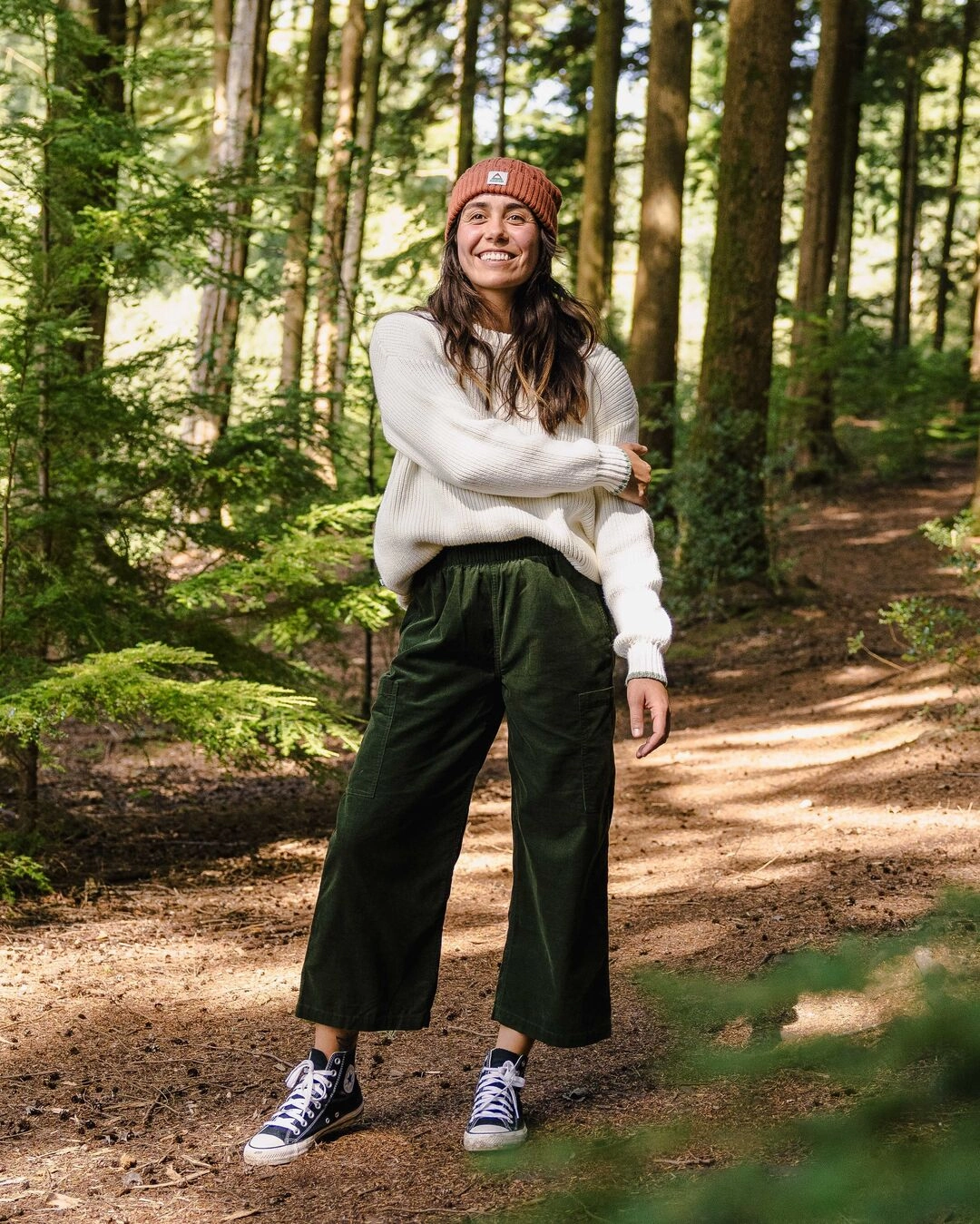 Someday Organic Cotton Corduroy Cropped Trouser - Fir Tree AdjustableDrawstring