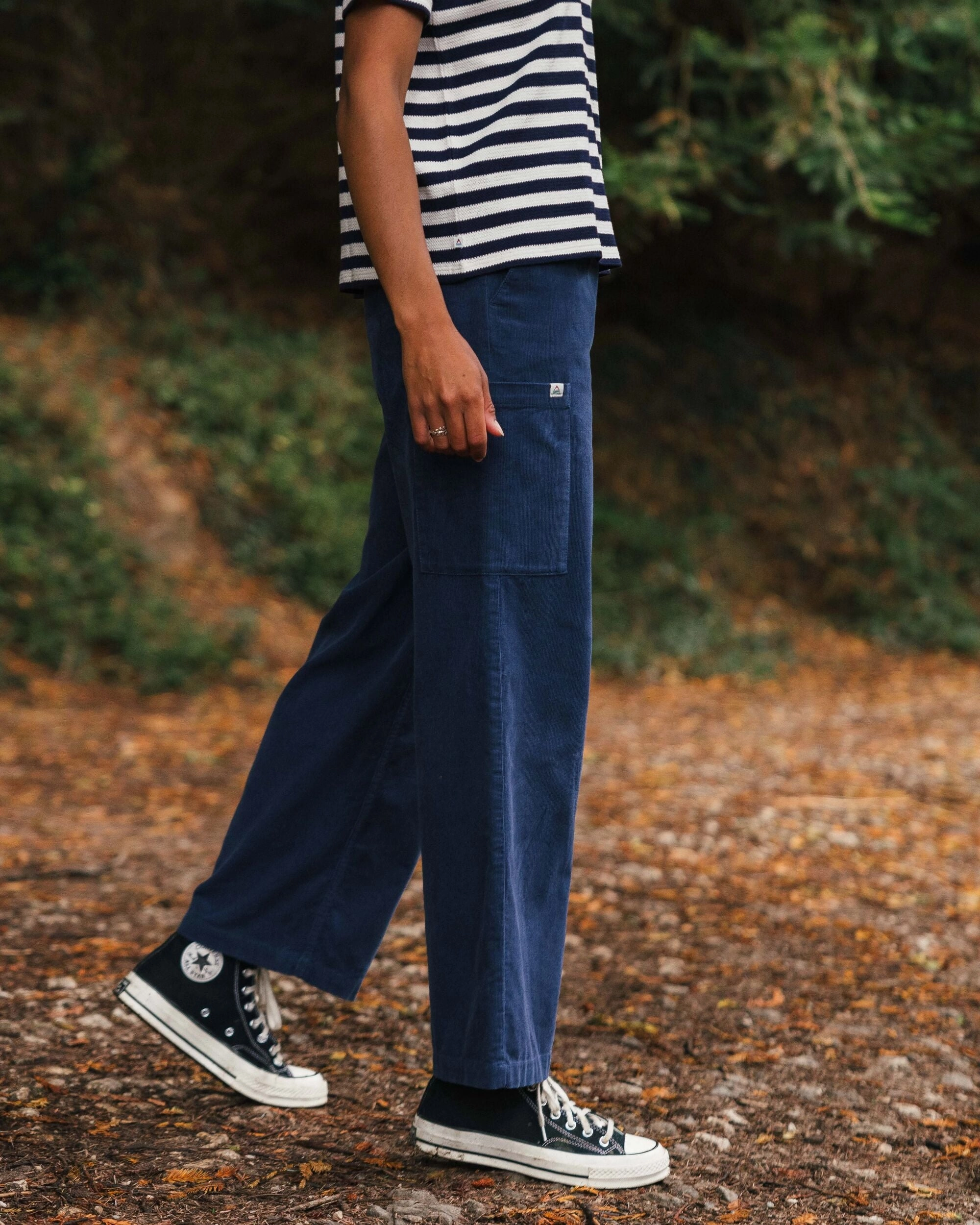 Someday Organic Cotton Corduroy Trouser - Dark Denim Breathable Mesh Panels