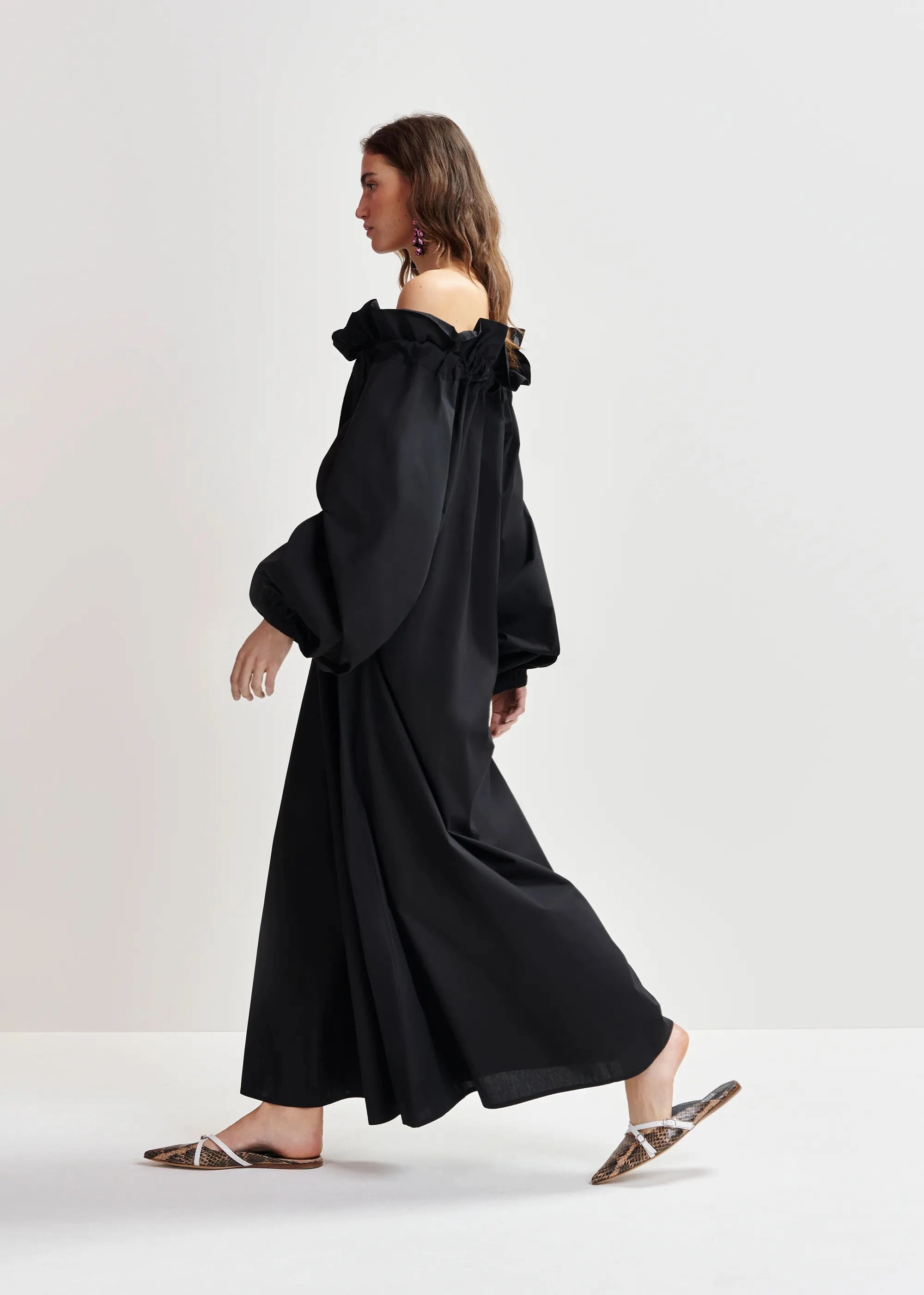 Essentiel Antwerp Hojito Voluminous Dress in Black Artistic Detail