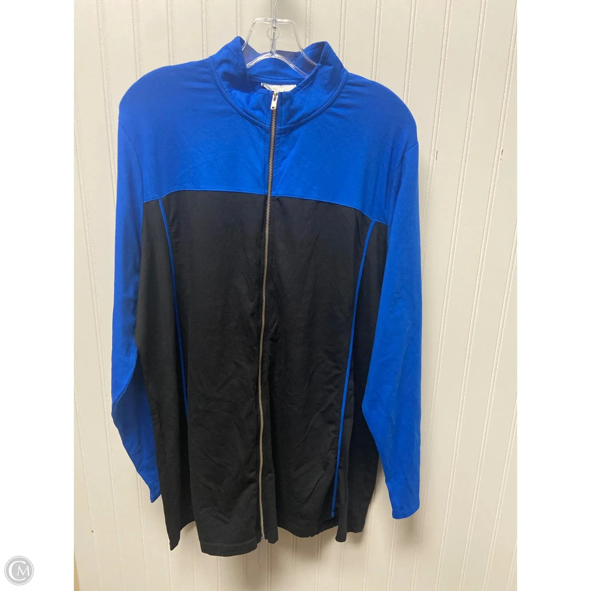 Sleek Layer Look Quick Drying Athletic Jacket By Avenue In Black & Blue, Size: 3x