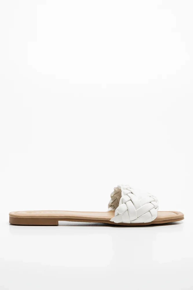 Braided Mule Sandals White Foam Comfort Moisture Wicking Insole