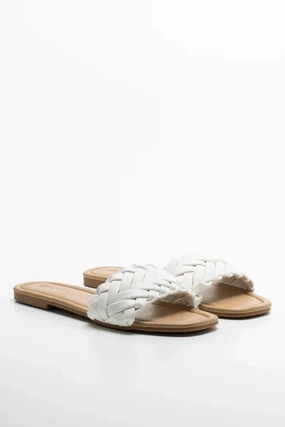 Comfortable Vacation Footwear Open Front Braided Mule Sandals White