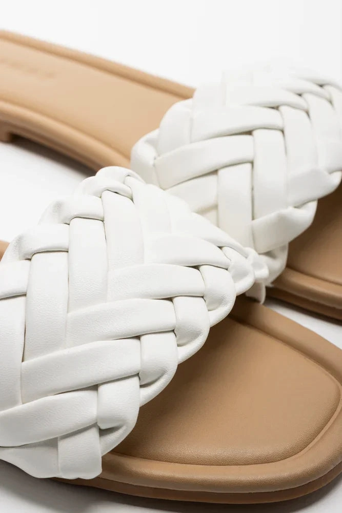Trendy Casual Footwear Cool Surface Braided Mule Sandals White