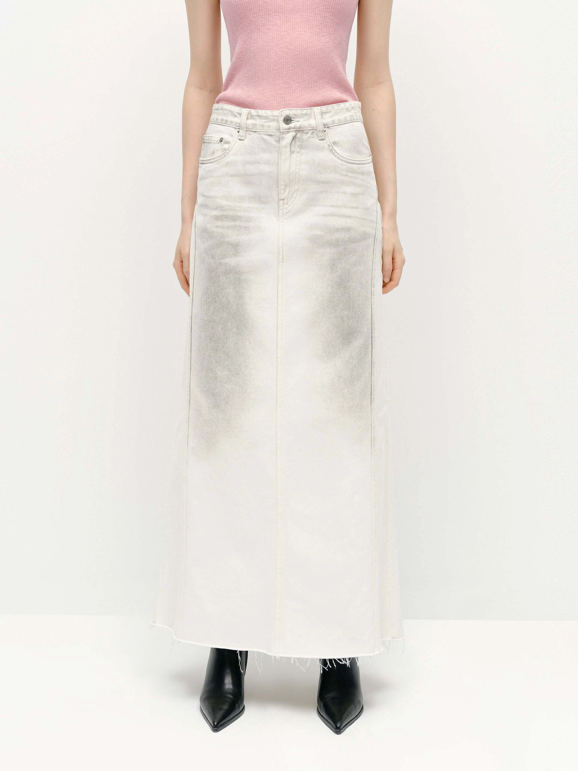 Sprayed Detail Denim Skirt Affordable Fashion