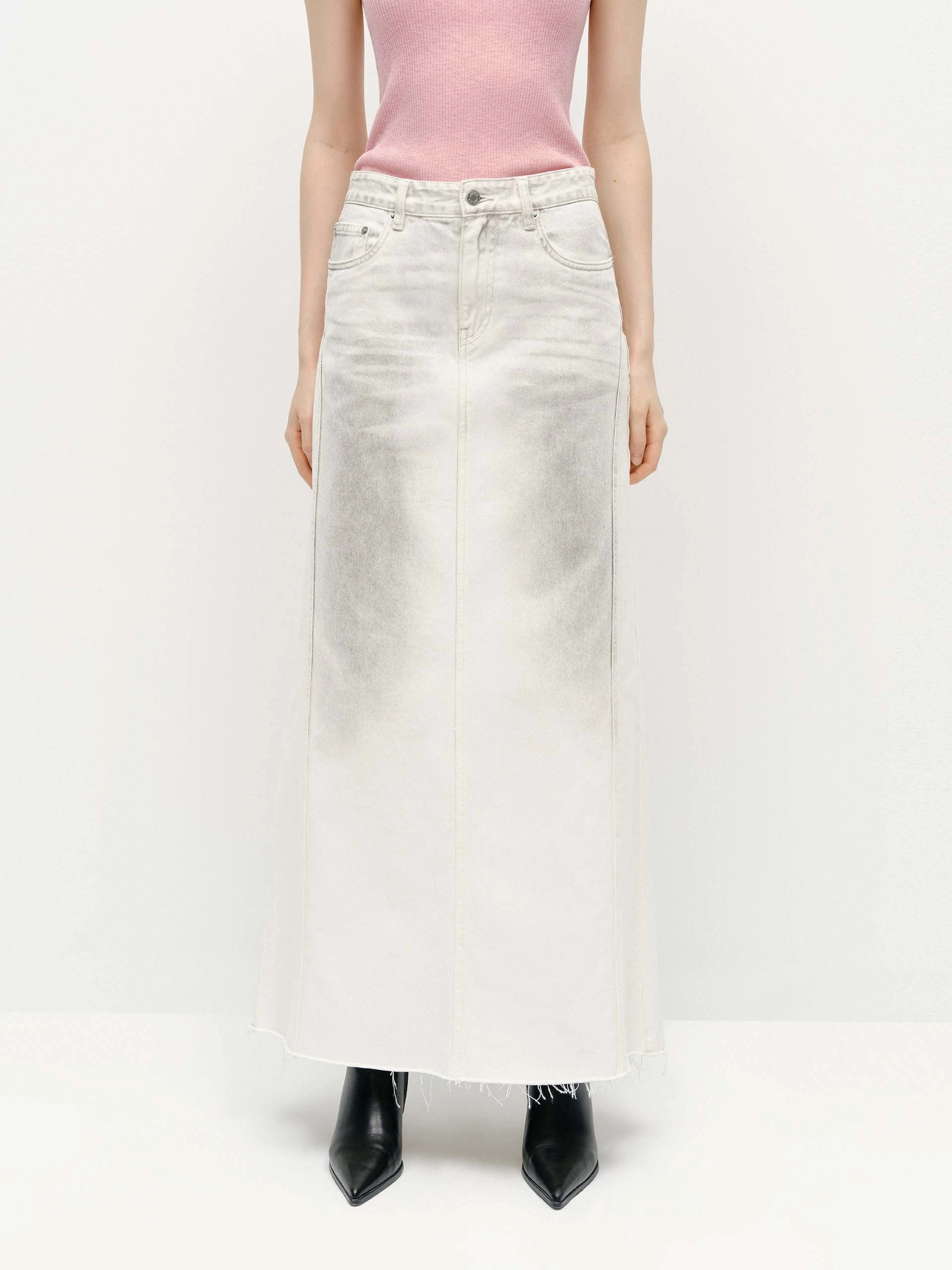Sprayed Detail Denim Skirt Timeless Touch Neutrals Only