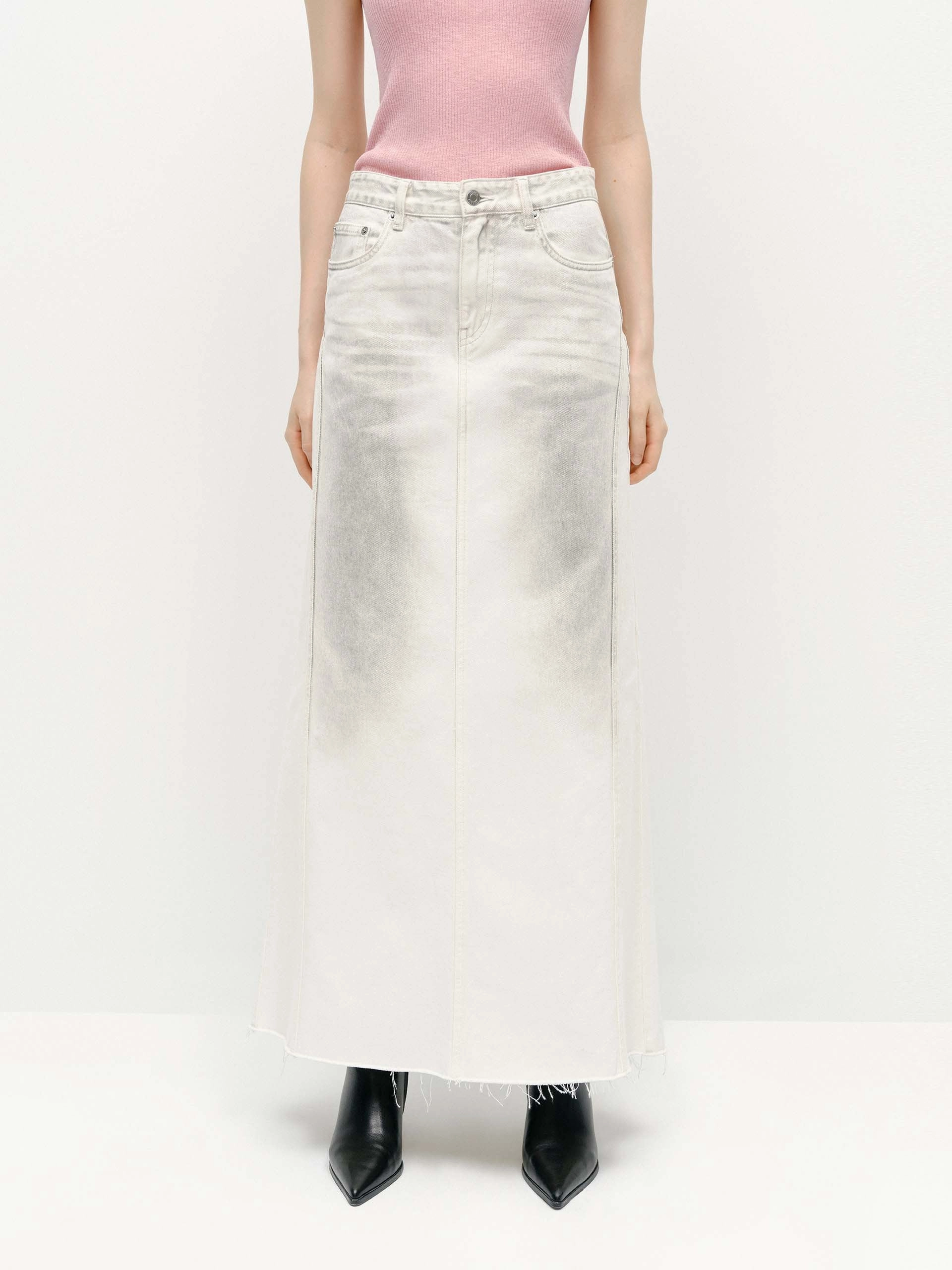 Sprayed Detail Denim Skirt Adjustable Closure