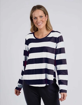 Cool Weather Wear Spritz Stripe Long Sleeve Tee - Navy