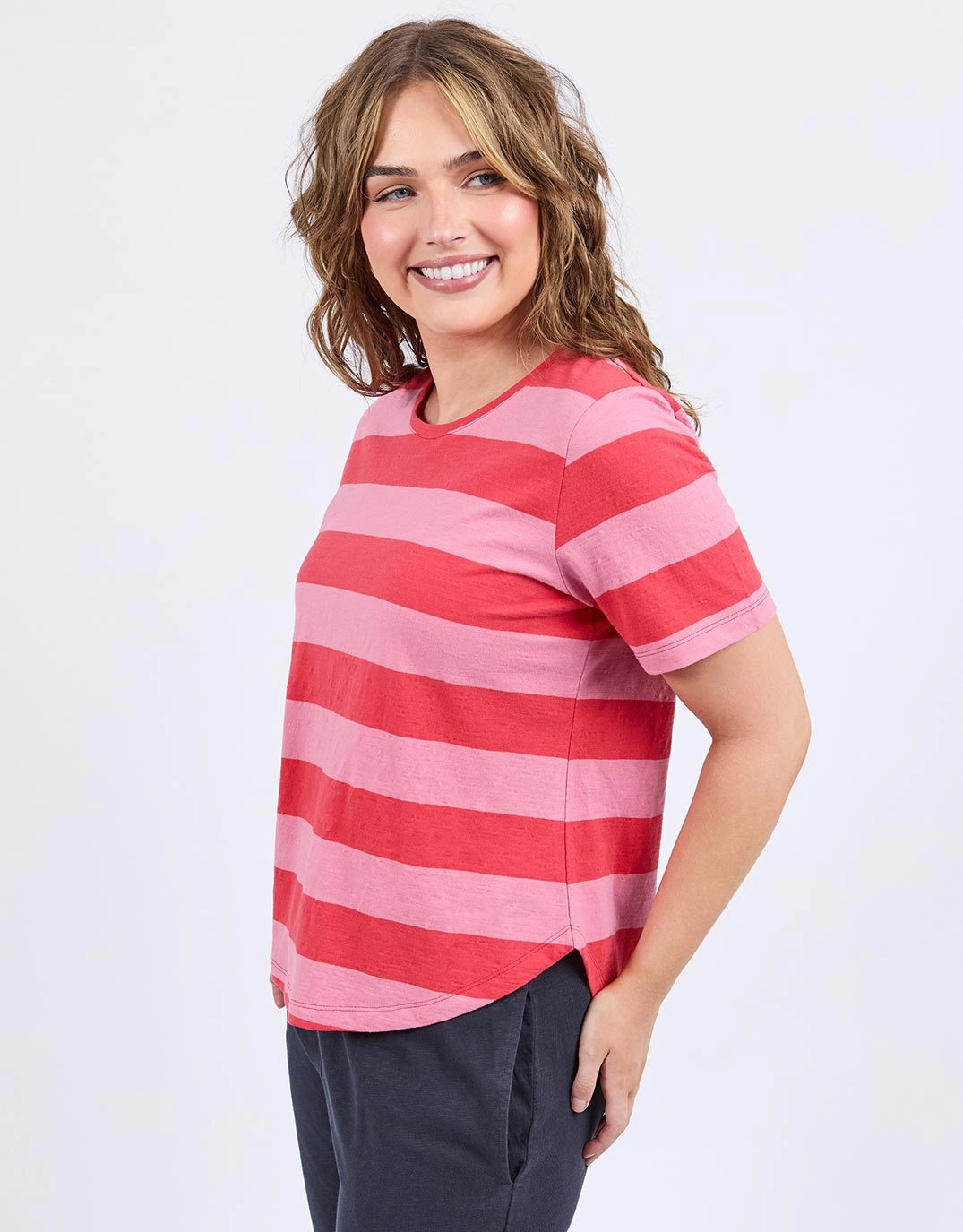 Spritz Stripe Short Sleeve Tee - Cayenne & Chateau Rose Stripe Daily Comfort Street Casual Look