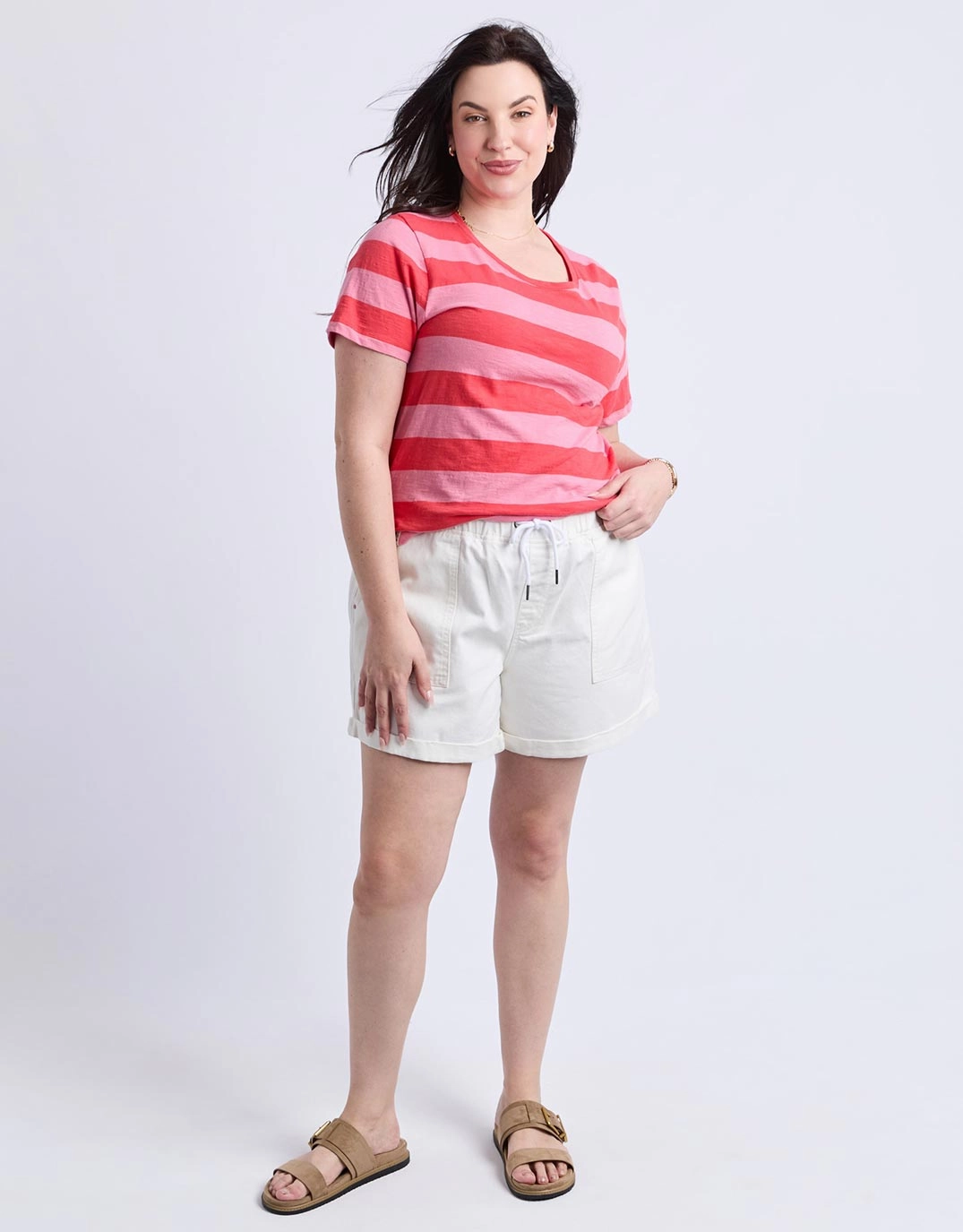 Spritz Stripe Short Sleeve Tee - Cayenne & Chateau Rose Stripe DurableStitching Sporty Chic