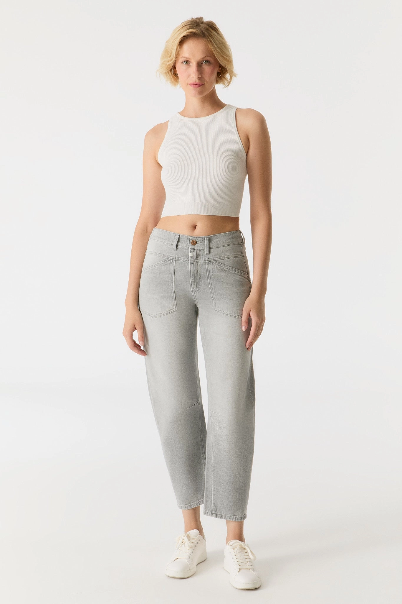 Selena Mid Waist Arch Jeans - Light Grey L01 Belt loops Casual Vibe